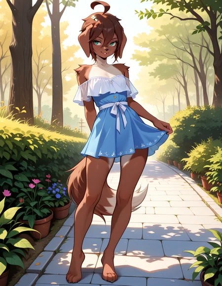 masterpiece, best quality, very aesthetic, absurdres,
outdoors, dressed,
full body, standing, posing,
seductive smile, parted lips, long eyelashes,
<lora:Kess_v01_NAIXL:1>
Kess,1girl,solo,furry,furry female,dog girl,brown hair,short hair,hair between eyes,dog ears,green eyes,snout,animal nose,body fur,brown fur,dog tail,