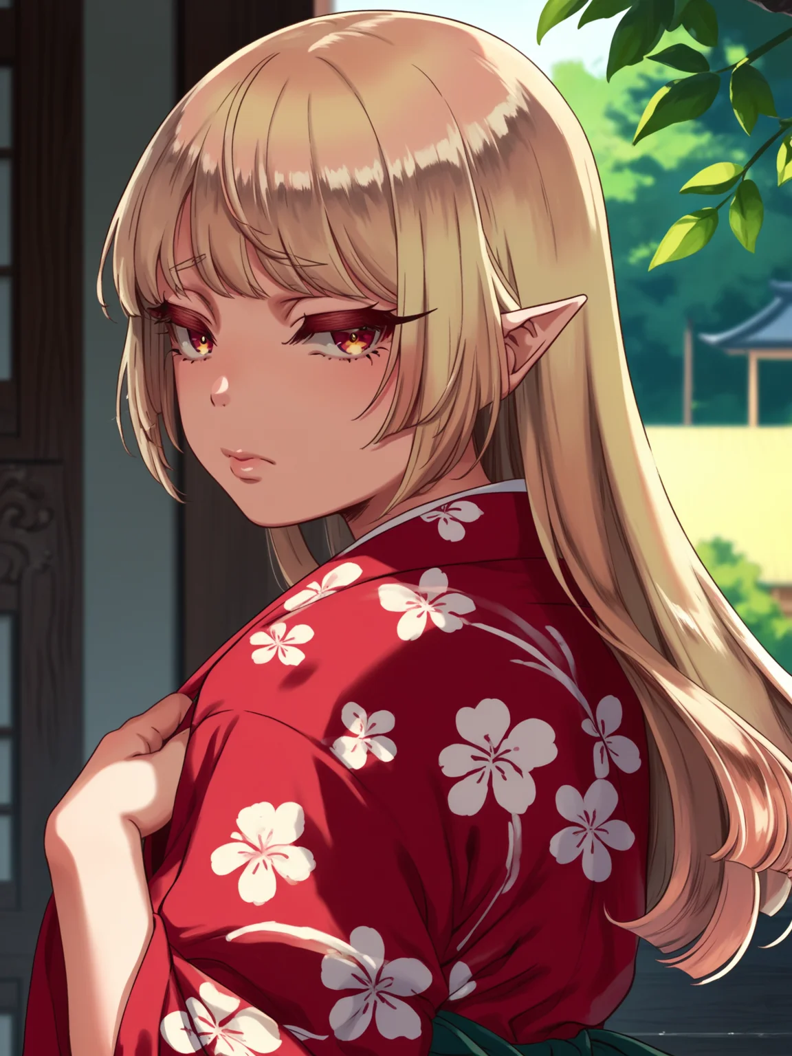 <lora:happy_tentacle-fritillaria-v0.2-000030:1>, ht_fritillaria, yukata, outdoors , 1girl, solo, upper body , , ( exhausted :1.2), , looking at viewer , , from behind , score_9, score_8_up, score_7_up, score_6_up, score_5_up, score_4_up