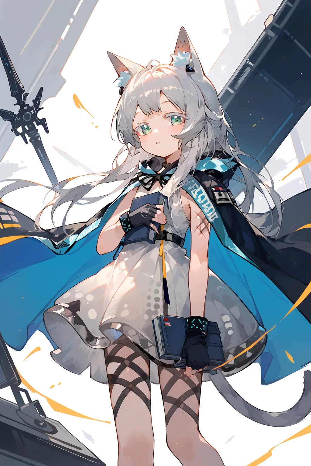(score_9,score_8_up,score_7_up),<lora:Rosmontis(Arknights)-v1:1>,Rosmontis(Arknights),1girl,rosmontis (arknights),solo,animal ears,cat ears,gloves,tail,dress,white dress,fingerless gloves,long hair,holding,cat tail,black gloves,cat girl,book,sleeveless,bangs,holding book,sleeveless dress,colored eyelashes,parted lips,looking at viewer,animal ear fluff,green eyes,grey hair,bare shoulders,blue eyes,hooded cloak,cloak,hood,cape,blush,
good feet,anime,NSFW,expressive,amazing quality,ultra hd 32k,