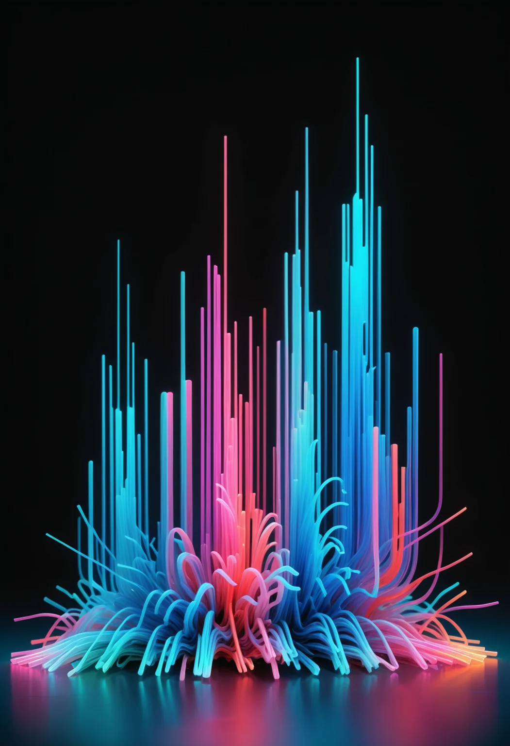 (Ombre color scheme of neon light pink ,neon blue,neon red ) <lora:World_of_Filaments:0.8> made of, tiny neon filaments, w0f1l, compressing algorithm that emerged from a TV series into real science