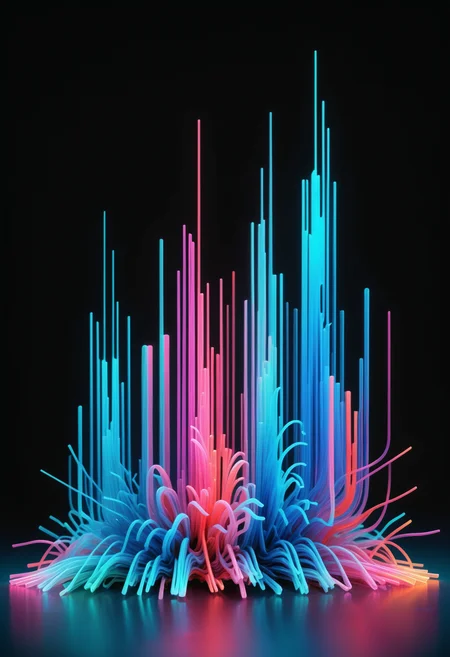 (Ombre color scheme of neon light pink ,neon blue,neon red ) <lora:World_of_Filaments:0.8> made of, tiny neon filaments, w0f1l, compressing algorithm that emerged from a TV series into real science