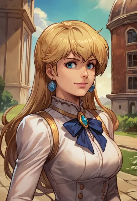 score_9, score_8_up, score_7_up, source_anime,
, (best quality) , (highly detailed) ,masterpiece ,absurdres ,detailed face ,beautiful face ,
<lora:pony_xl_Hildegard:0.8>, Hildegard, score_9, score_8_up, 1girl, mature female, kawaii, solo, long hair, earrings, dark-blonde hair, female adventurer outfit, hair ribbon, gloves, cleavage, black pants, dynamic pose, dynamic angle, light smile, happy, looking at  viewer, mountain landscape,
best quality, masterpiece, very aesthetic, portrait, upper body,
OverallDetail
