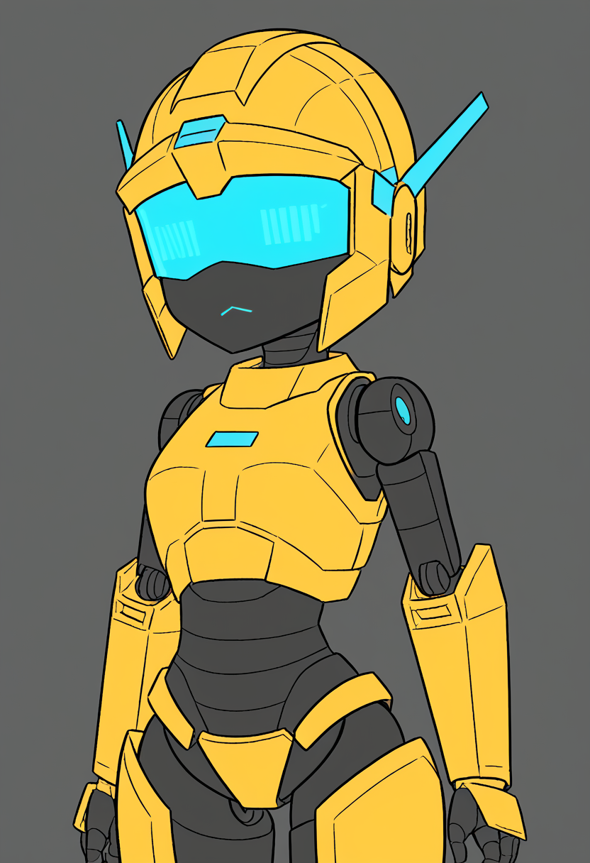 <lora:FlatColor:1.2> flat color, 
robot, small breasts, helmet, visor, gold armor,