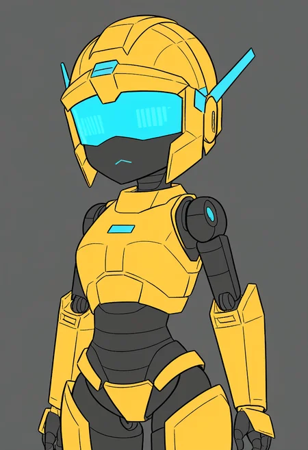 <lora:FlatColor:1.2> flat color,
robot, small breasts, helmet, visor, gold armor,