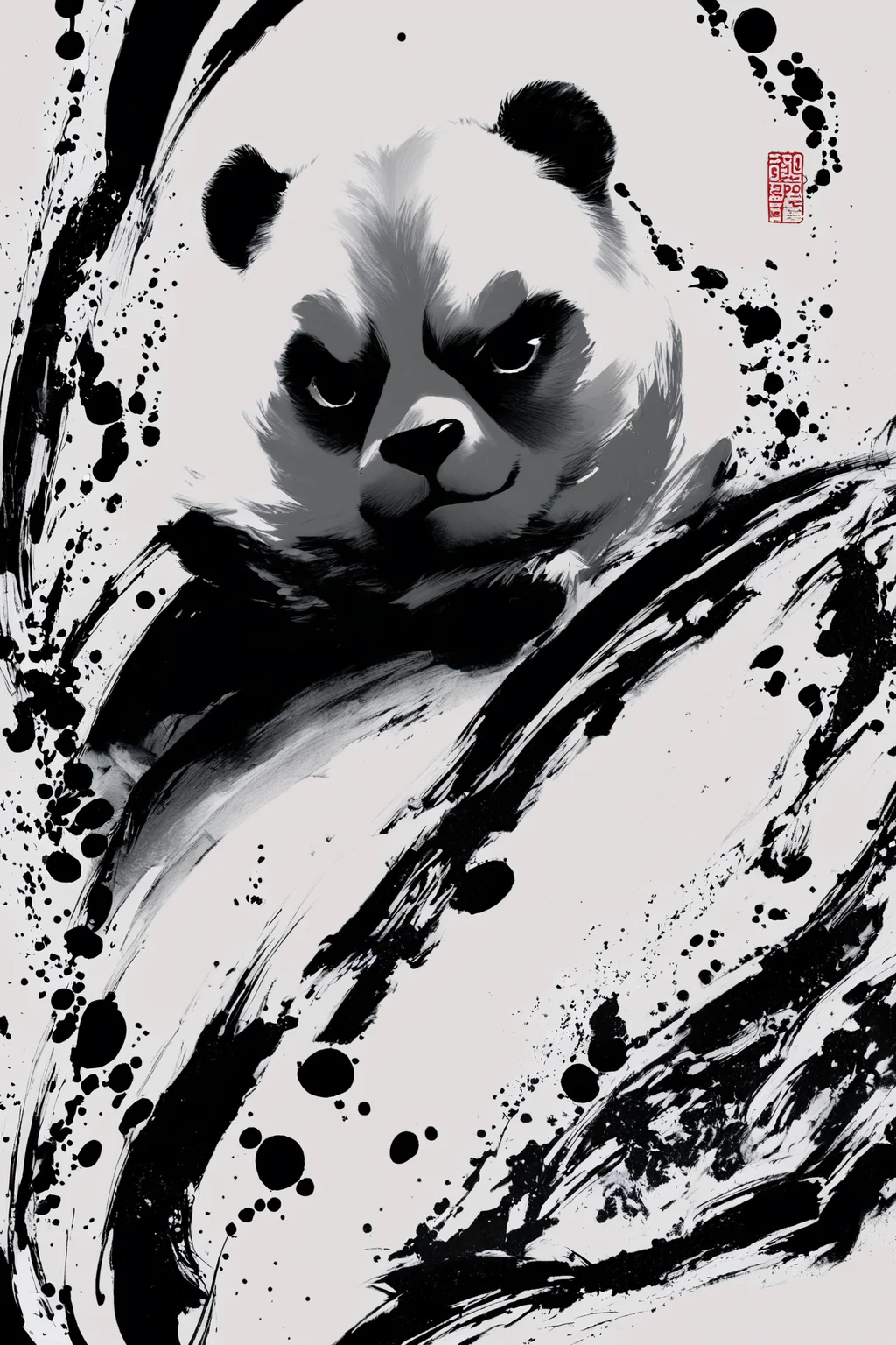 score_9,score_8_up,score_7_up,masterpiece,best quality,
panda,monochrome,solo,greyscale,white background,ink \(medium\),no humans,looking at viewer,
<lora:okazu_XL_PONY:1>,