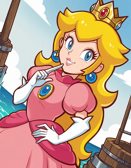 score_9, score_8_up, score_7_up, source_anime, <lora:super-princess-peach-ingame-ponyxl-lora-nochekaiser:1>, princess peach, blonde hair, blue eyes, long hair,, crown, dress, gem, gloves, pink dress, puffy short sleeves, puffy sleeves, short sleeves, white gloves,, drydock, repair, ships, water, construction, smile, smug, hand on own hip,, looking at viewer, solo,, dutch angle, cowboy shot