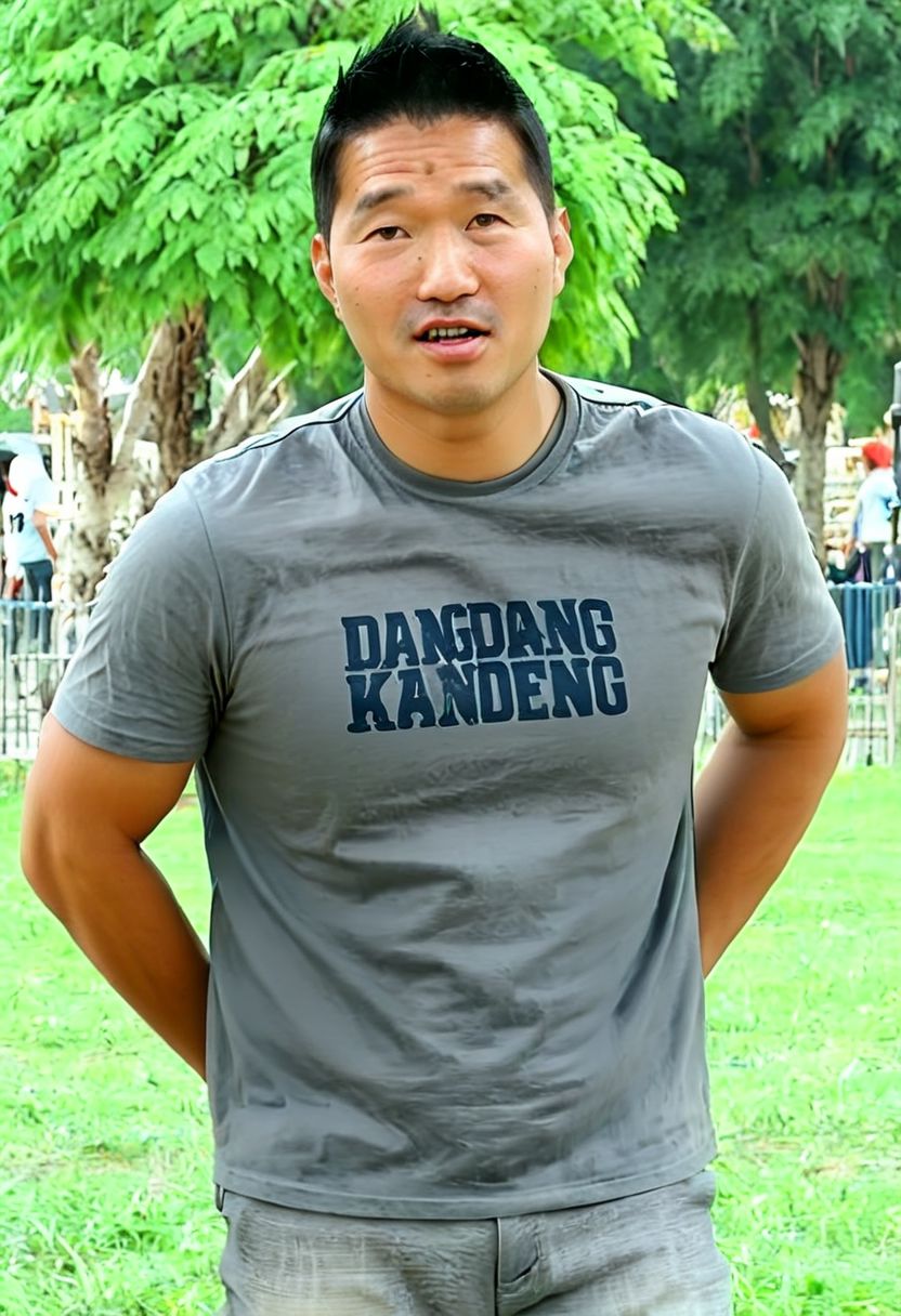 (((htkangface))), daddy,  natural face expression, (((detailed HtKangface))), fixed htKangface Photorealistic, realistic, masterpiece, intricate details, detailed background, depth of field, photo of a handsome, dynamic pose, natural face expression, (((looking at viewer))), high detail, high quality, male focus,  ((T-shirt)), ((pants)), ((park background))