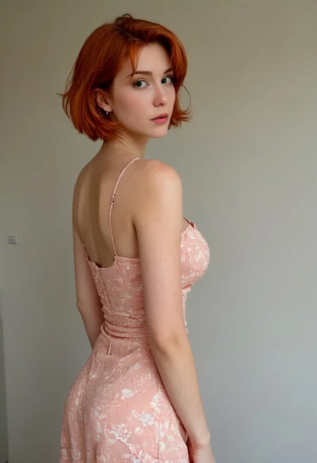 masterpiece, 1440p, 8k, UHD, amazing quality, high resolution, Radical_Ed, edward wong hau pepelu tivrusky iv, cowboy bebop, solo, 1girl, red hair, short hair, wearing dress,