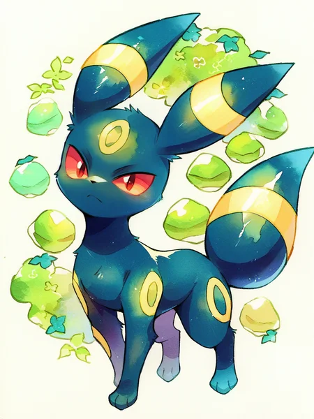 score_9, score_8_up, score_7_up, score_6_up, score_5_up, <lora:ohr_cnXLP:1> ohr_cn, solo, traditional media, watercolor (medium), no humans, pokemon \(creature\), umbreon,
