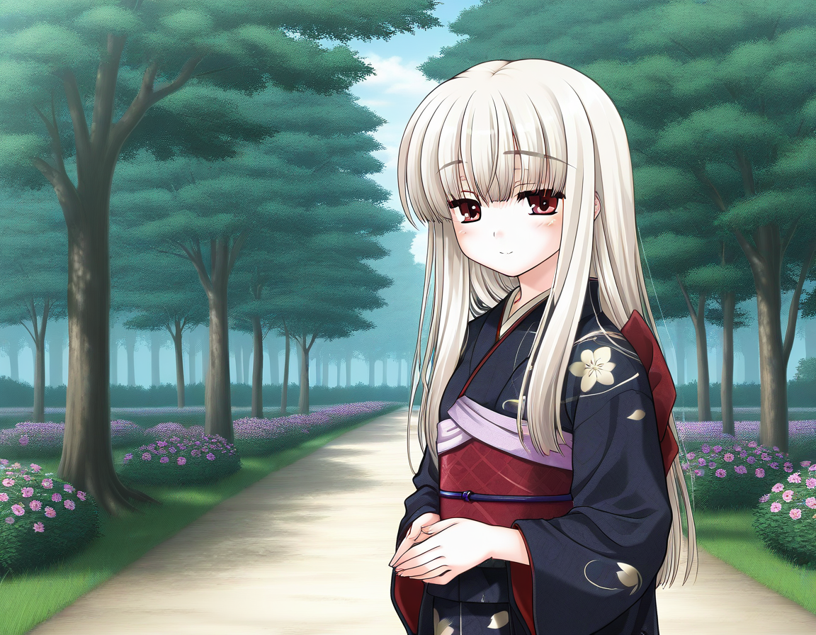general,highres, ultra-detailed,very aesthetic,best quality ,best hands,  BREAK  <lora:Rindou_IS:1> Rindou, 1girl, solo, red eyes, long hair, white hair, blonde hair, albino, 
black kimono,closed eyes,
day, smile, long sleeves, nature, tree, brown eyes, red eyes, flower, looking at viewer, 
japanese clothes, kimono, closed eyes, tree, sash, smile, long sleeves, obi, blush