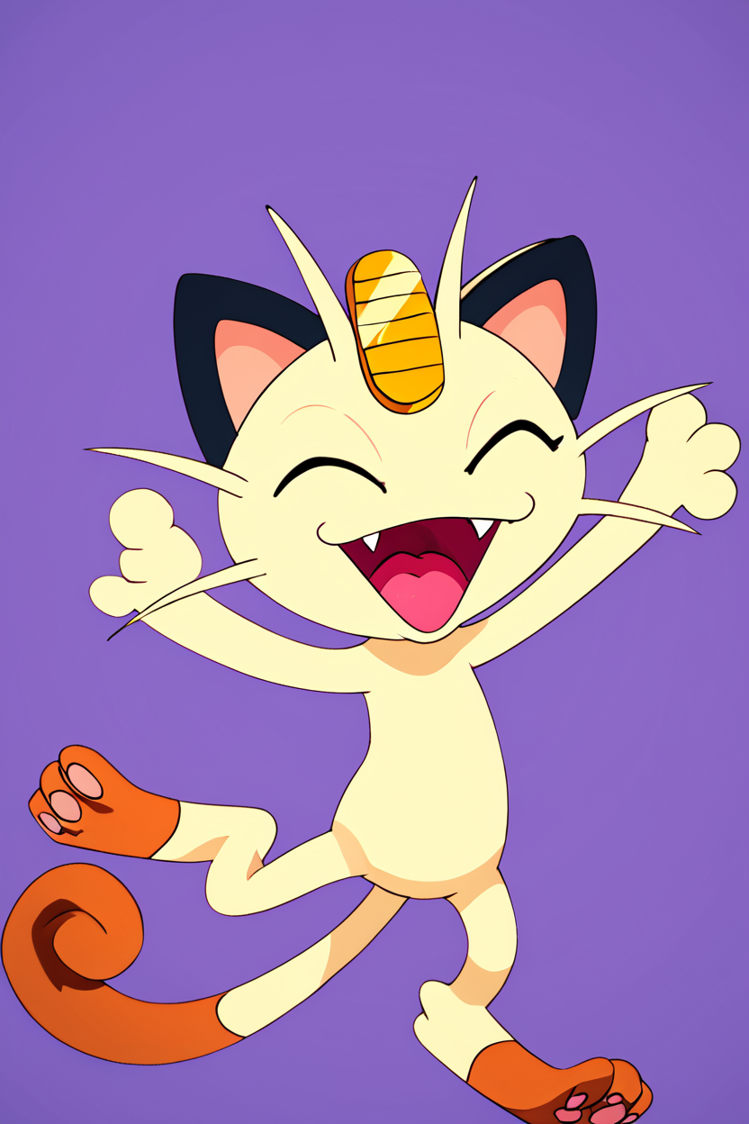 score_9, score_8_up, score_8,  ,,,  zzMeowth, smile, open mouth, full body, closed eyes, tongue, fangs, purple background, multicolored background,  ,<lora:MeowthPokedexPDXL:1.0>,   ,,, ,,, embedding:zPDXL, Expressiveh, <lora:CatalystStylePDXL:0.6>,  <lora:SDXLFaeTastic2400:0.5>,  <lora:Expressive_H-000001:0.4>,