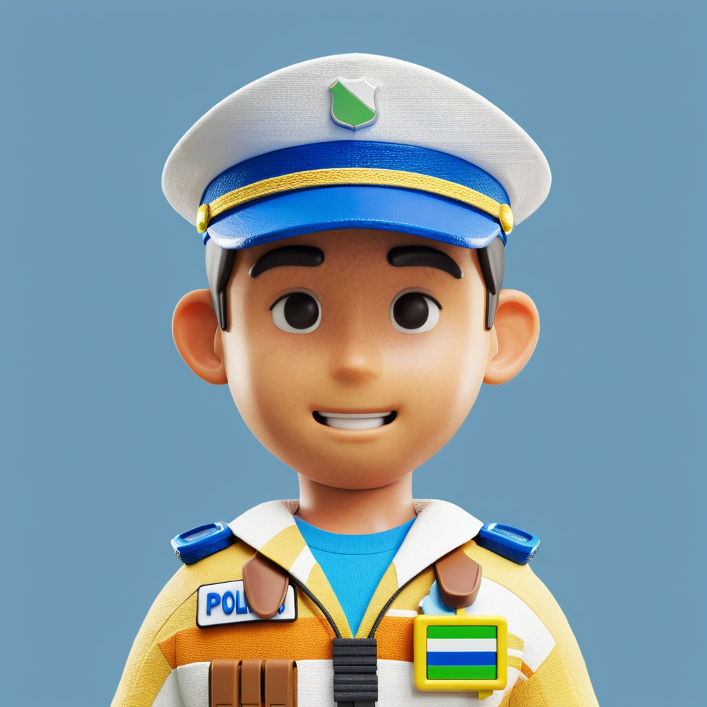 clay style,1boy,solo,short black hair,smile,white background,blue eyes,looking at viewer,police suit,smile,brown skin,3d,