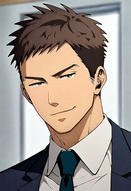 (score_9, score_8_up, score_7_up), ((source anime, best quality, best aesthetic, perfect anatomy, Gold Ratio, Art Composition, zPDXLxxx)), 1boy, doumeki, male_focus, handsome detailed face, black eyes, collared shirt, blazer, necktie, solo, modern office, portrait, (((Smug, bright, side view up, horse riding, Spilling, holding_flower))), <lora:aesthetic_anime_v1s:1>, <lora:Smooth Anime 2 Style SDXL_LoRA_Pony Diffusion V6 XL:1>, <lora:Doumeki:0.8>