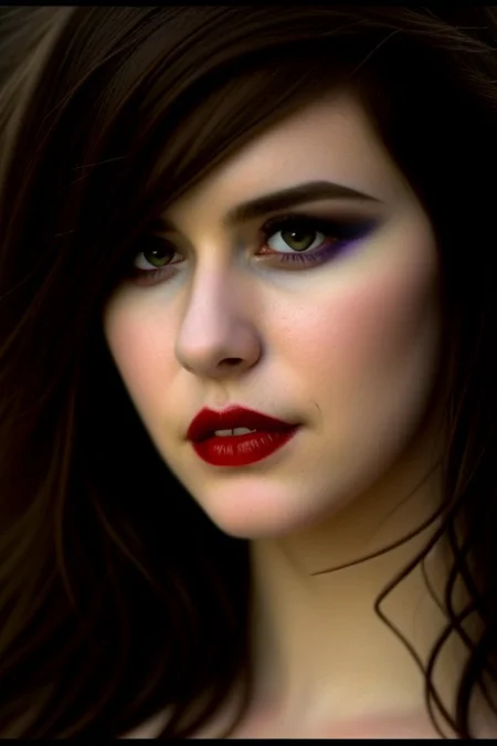 Romanian vampire girl, 23 years old, (beautiful:1.75), (very pale skin:1.35), (gothic makeup:0.99), (Red Lipstick:1), (black hair), (anime:0.35), (oval face:0.25), (Halloween), (night), (front view:1.25), (elegant), 10 minutes before the world will end, (back light), hyper-realistic, (ultra-detailed:1), (insanely detailed:1), 4k, realistic 8k, shot on portra 400, masterpiece, (perfect composition:1.55), (style of Edwin Austin Abbey:0.15)