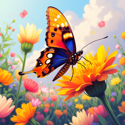 Inkpunk Anime, a butterfly landing on a flower