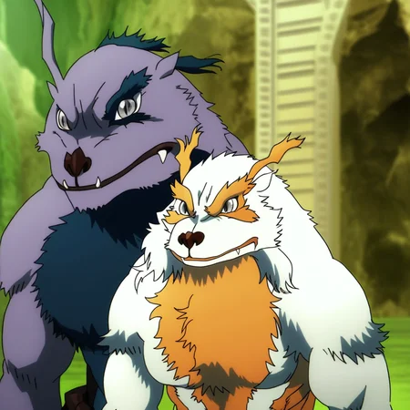 pe riyuro, quagoa, anthro, furry, fur, male, furry, furry male, 2boys, fangs, upper body, muscular, male focus, multiple boys, muscular male, physalis peal fur, golden fur, grey eyes, common quagoa, grey fur, brown pelt, building, palace, cavern, cave, blurry background, masterpiece, ultra detailed, high quality