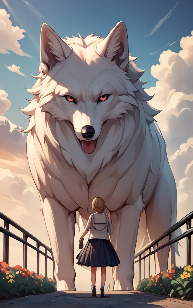 score_9, score_8_up, score_7_up, score_6_up, BREAK
CONCEPT_Oversized_Animal_ownwaifu,
oversized animal, gray_wolf,
1girl, outdoors, cloud, standing, sky, from behind, day,
<lora:PONYXL_CONCEPT_Oversized_Animal_ownwaifu:1> , depth of field
,