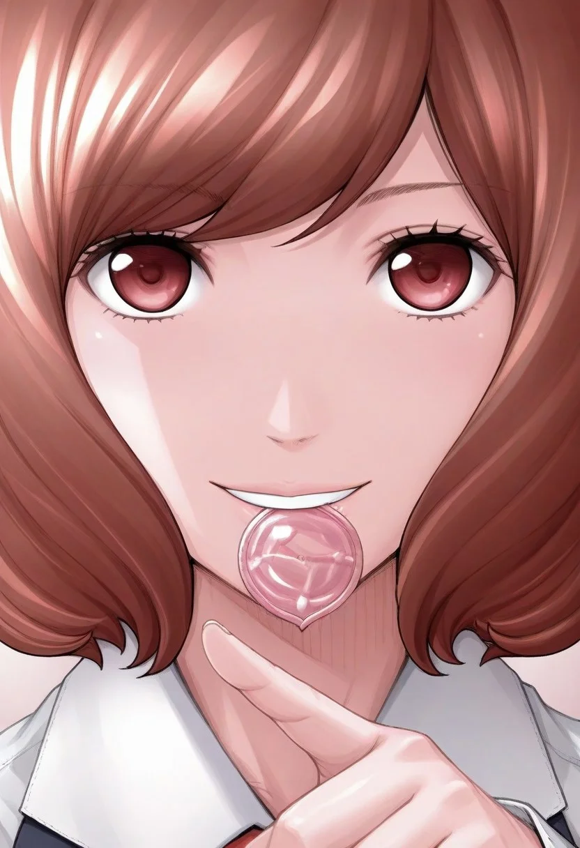 score_9, score_8_up, score_7_up, source_anime,(extremely detailed CG), (best quality),
1girl, solo, condom in mouth, mouth hold, looking at viewer, condom, close-up, smile, pointing, bangs, rioli, pointing condom