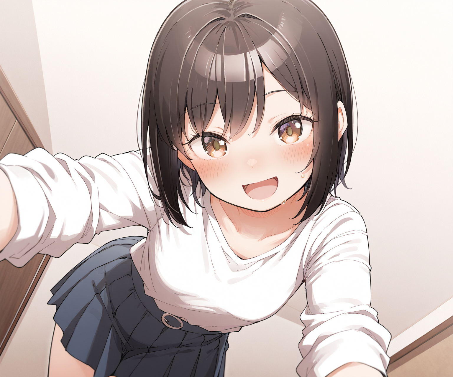 masterpiece, best quality, amazing quality, sfw, 1girl, solo, shirt, skirt, looking at viewer, smile, open mouth,   <lora:kusakashi style ILL-v2:1.2> kusakashi