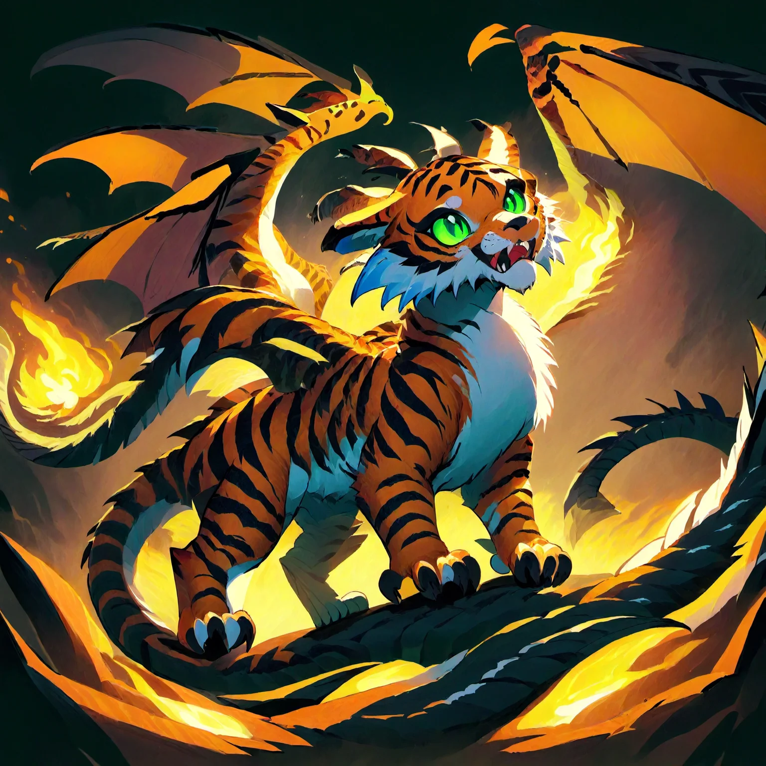 tiger-dragon hybrid <lora:[XL]Dragon_blood:1>