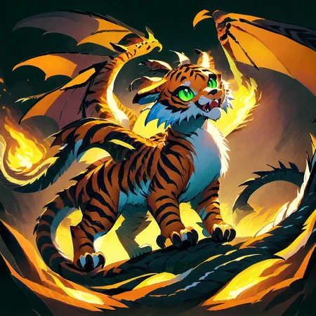 tiger-dragon hybrid <lora:[XL]Dragon_blood:1>