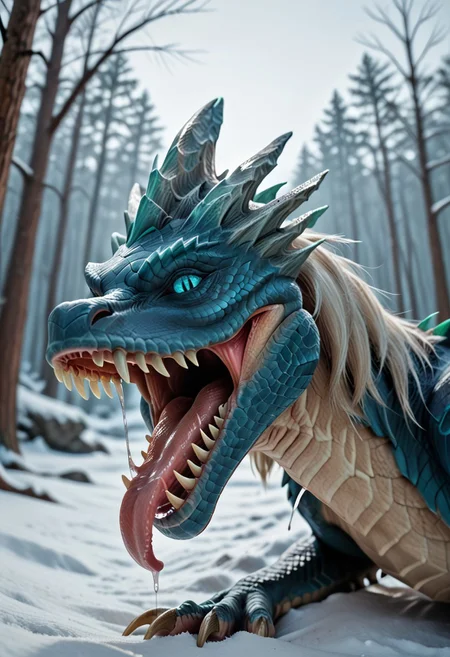 super realistic image ultra quality and super high resolution and sharp focus photorealistic style, Ultra-HD-details, nature, realistic teeth, Create a photorealistic image that shows a dragon, female, animal, winter_wyvern_dota2, no human, outdoors, open mouth, winter_wyvern_dota2 mouth, yawning, tongue out, side view, happy, digestion noises, sound effects, maw shot, throat, pretty pang, perfect tongue, perfect pangs, licking viewer, maw shot, uvula, extremely close up, oral vore invitation, swallowing viewer, wide open mouth, viewer's pov in the dragon's mouth, pov being swallowed,
mawshot, mouth close-up,