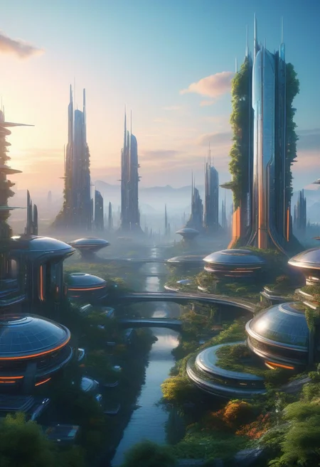 dawn, small colorful scifi future city, with a lot of nature.
score_9, score_8_up, score_7_up, score_6_up, score_5_up, score_4_up, UHD, 8K, masterpiece, detailed, ultra_high_resolution, lots of detail, OverallDetailXL.