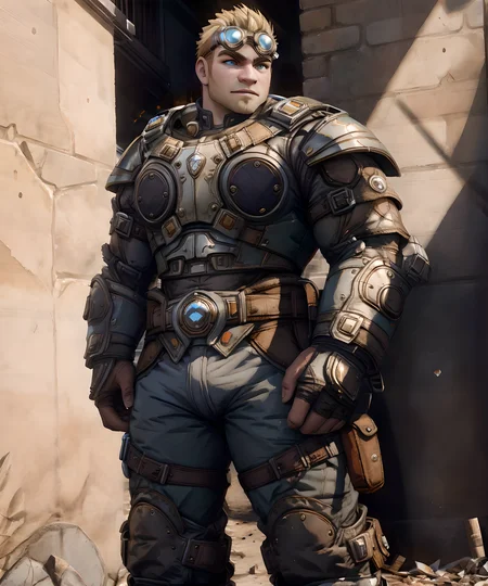 <lora:Damon_Baird:0.85> 1boy, damon_baird, armor, pants, standing, muscular, blonde hair, goggles