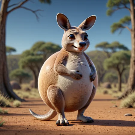 3D render of a sphrml spherical fat round kangaroo in the outback<lora:spherimal:1>