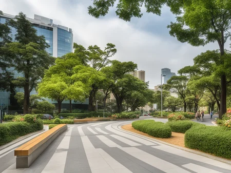 <lora:JJsStreetScape_XL:.8>, ((StreetScape)),masterpiece , best quality, Landscape, scenery, outdoors, building, tree, sky, real world location, grass, bush, flower, city,lawn, sidewalk,bench,day, RAW photo, subject, 8k uhd, dslr, soft lighting, high quality,  road,traffic light, concrete,zebra crossing,car, cross road,