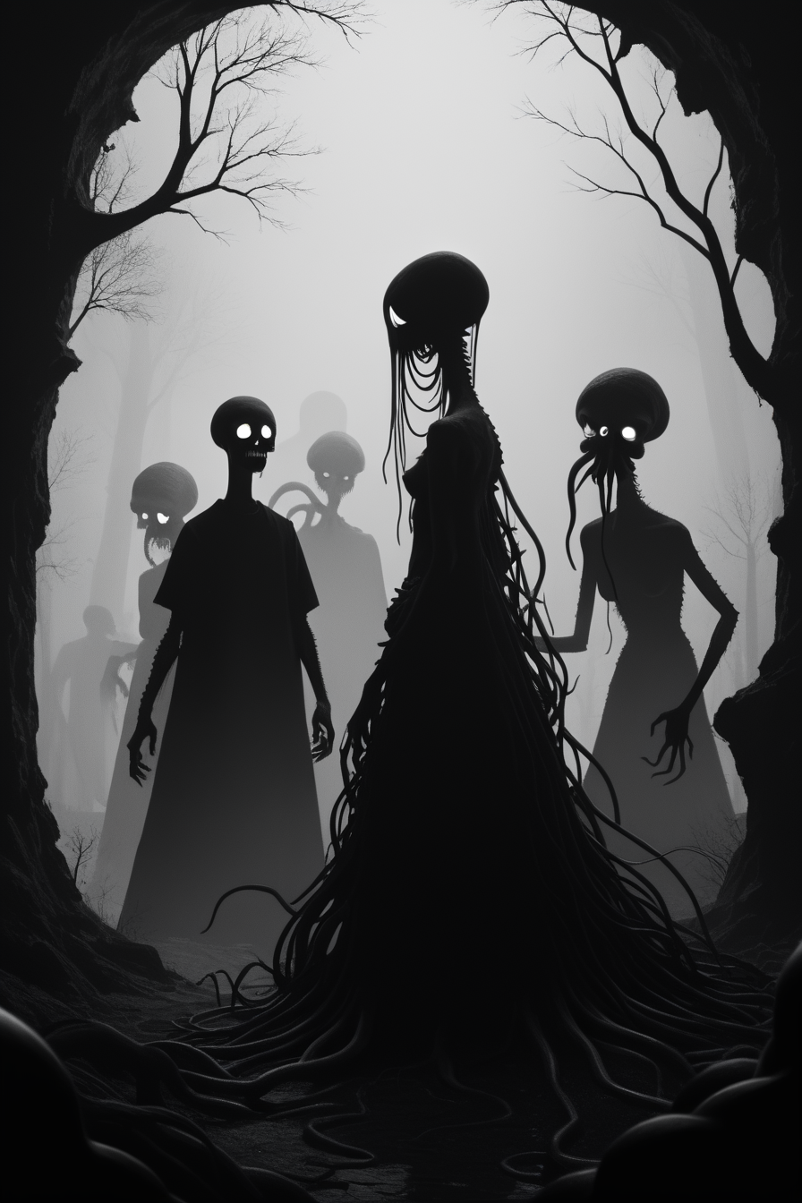 score_9, score_8_up, score_7_up, score_6_up, score_5_up, score_4_up, <lora:GRIM_v1:1>  greyscale, monochrome, limited palette, horror (theme), eldritch abomination, chaotic, silhouette,, <lora:123182P:0.8> 123182P, woman, 24 years old, <lora:Breast Slider - Pony_alpha1.0_rank4_noxattn_last:0.5>