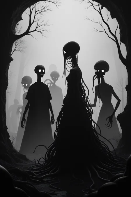 score_9, score_8_up, score_7_up, score_6_up, score_5_up, score_4_up, <lora:GRIM_v1:1> greyscale, monochrome, limited palette, horror (theme), eldritch abomination, chaotic, silhouette,, <lora:123182P:0.8> 123182P, woman, 24 years old, <lora:Breast Slider - Pony_alpha1.0_rank4_noxattn_last:0.5>