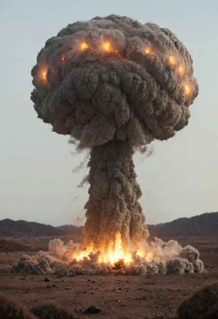 score_9_up, score_8_up, masterpiece, realistic, 8k, shallow depth of field, cinematic,nuclear explosion in the background, explosion, nuxxx, n6cl3ar 3xpl0s10n, nuclear explosion, mushroom cloud, <lora:nuclear_explosion_XL_LoRA_0.2-000002:1>