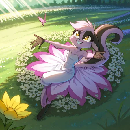 1girl,solo,furry,pink fur,tail,ears,source_furry,
,<lora:Viriathus_Vayu_illustrious:0.8>,
child, kid,
butterfly, reaching out, outdoors, spring, flowers, smiling, gentle breeze, warm colors, soft shading, dreamy, nature, stands in a flower-filled meadow, reaching out with both hands to gently catch a butterfly. Her expression is full of wonder as the tiny creature flutters just beyond her grasp, bathed in soft sunlight