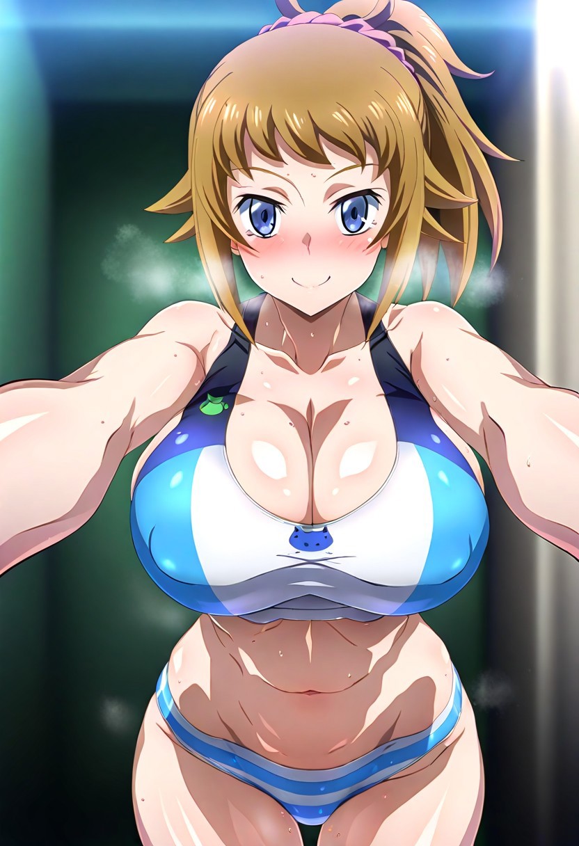 (masterpiece,best quality:1.4),very_aesthetic, best_quality, anime_coloring 
ng_deepnegative_v1_75t, EasyNegativeV2,
smile,outdoor, straight-on, looking at viewer, cowboy shot, 
Fumina hoshino,yellow_hair, blue_eyes, huge breasts,