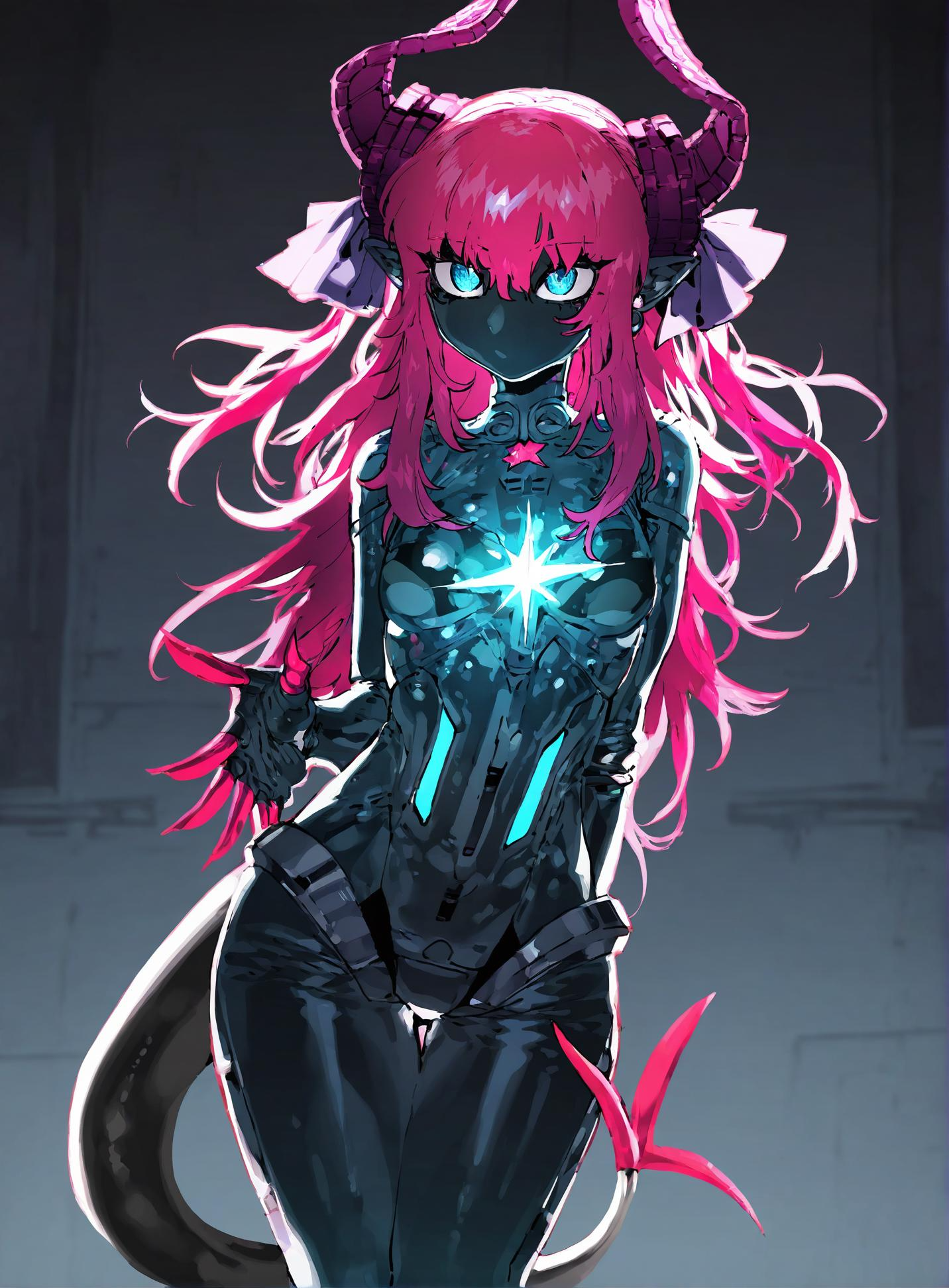 1girl ,elizabeth_bathory_(fate),  ssambatea, quasarcake, Fishine, negative space, see-through_body ,made of, tiny neon glass filaments, w0gf1l, Android, star, solo, glass skin, made of glass,neon light, detailed background, hand out frame, hand behind back,
<lora:illustrious_noobai_epsilon_pred_1_best_quality_v1:0.7> ,<lora:illustrious_noobai_epsilon_pred_1_masterpieces_v1:0.7>,  <lora:add_details_xl:0.7>,<lora:ponyv5_noobE11_1_adamW:.0.5>, <lora:World_of_Glass_Filament:1>
masterpiece, best quality, amazing quality, very aesthetic, absurdres, newest,