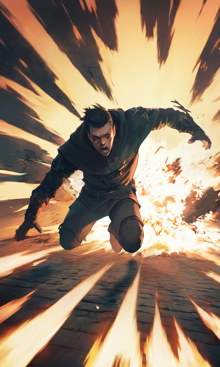 score_9, score_8_up, score_7_up, BREAK, gwentstyle, a scared man running, explosion on background, close-up, (dark fantasy:1.2), soft light, <lora:GwentStyle_v2:0.85>