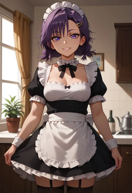 score_9, score_8_up, score_7_up, score_6_up, (1girl ), (solo),
BREAK,
HDA_MasterpieceXL_v.1,
BREAK
1girl: <lora:Asumi_Kominami BWBGD-V1>,asumi kominami,
Shoulder-length hair,bangs, purple eyes, purple hair,loose hair,bangs,smile,
medium breasts.
BREAK
half body,maid, maid dress, enmaided, maid headdress,
neck ribbon, frilled choker, black dress,
white apron, puffy short sleeves, black thighhighs, light,mini skirt