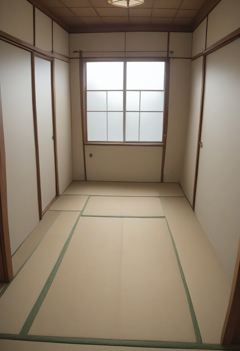 score_9,score_8_up, 
in tatami room, shabby room, stained walls, stained tatami floor, window,