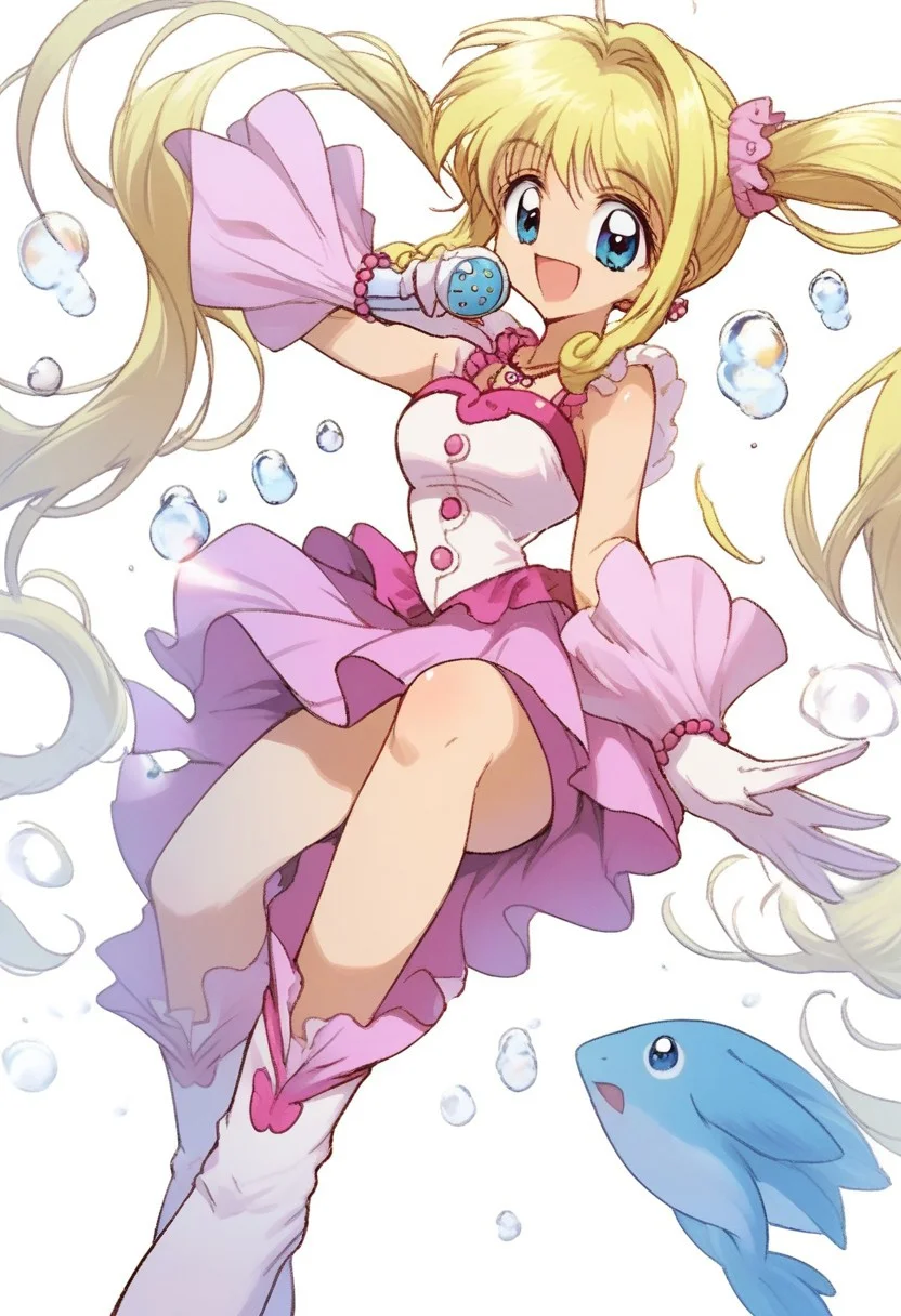 score_9,score_8_up, score_7_up, source_anime, 1girl, <lora:lucia.pony:1>,lucia,yellow hair,twin tail,long hair,mini dress,gloves,boots,off shoulder,bare shoulder,necklace,wrist jewlry, shiny skin, diving, smile, looking at viewer, foot forward, hand behind head, elbow down, deep sea, underwater, bubble, solo, cowboy shot, dutch angle