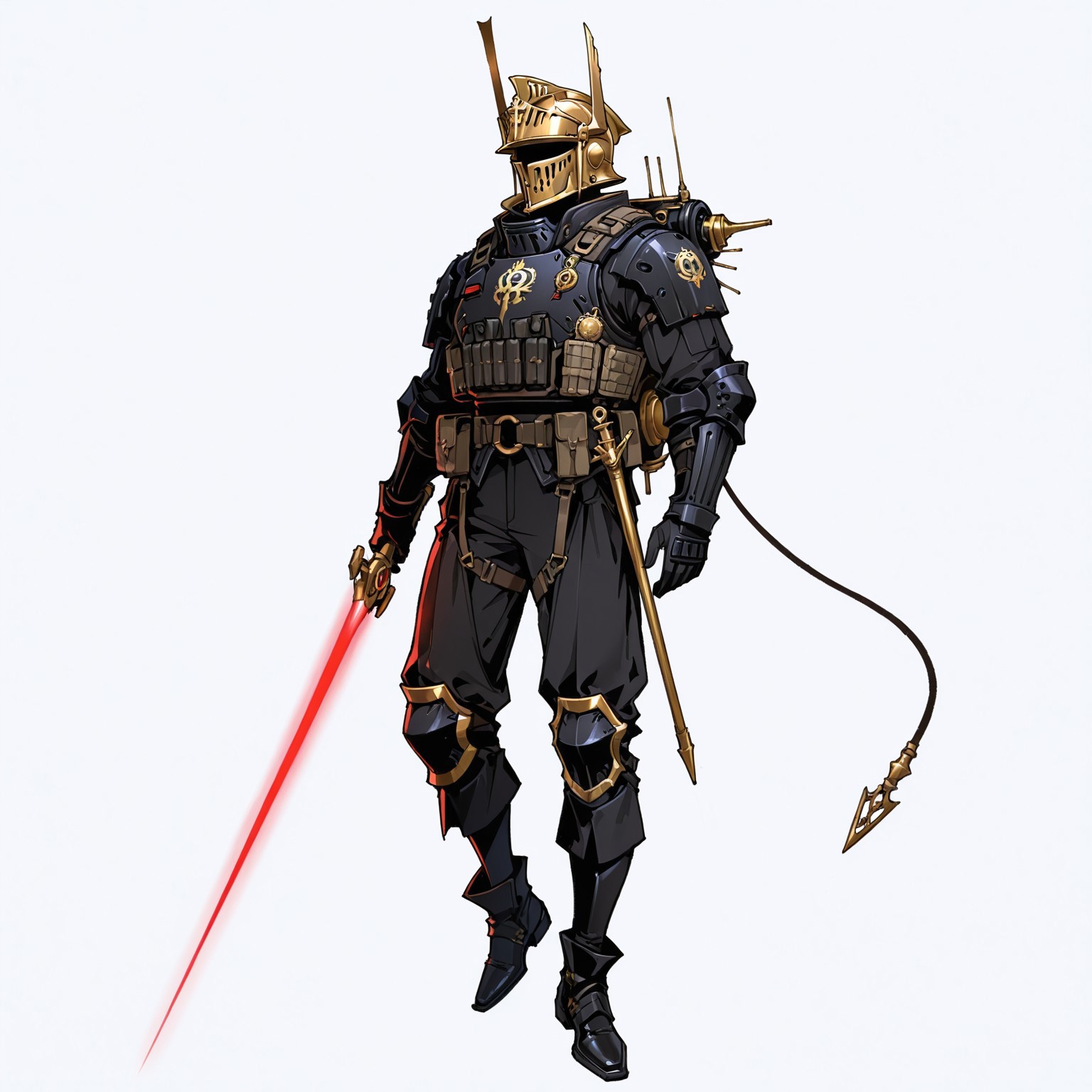 ww1era, victorianera, 18cera, alone, solo, simple background, white background, full body, one man, iron helmet, military helmet, black bulletproof vest, golden symbol, black pants, black boots, energy backpack, laser sword, plasma sword
<lora:RavenScript :1>