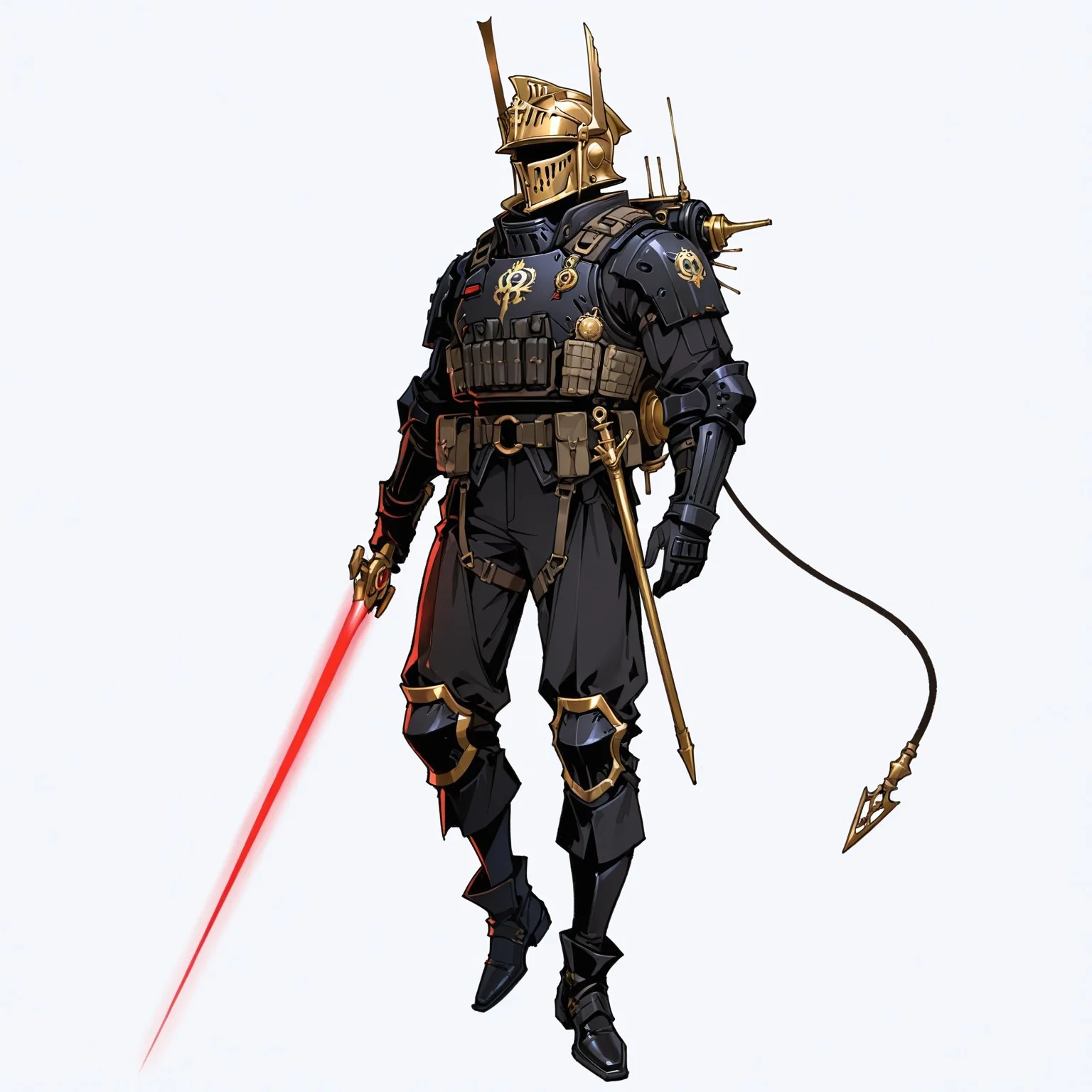 ww1era, victorianera, 18cera, alone, solo, simple background, white background, full body, one man, iron helmet, military helmet, black bulletproof vest, golden symbol, black pants, black boots, energy backpack, laser sword, plasma sword
<lora:RavenScript :1>