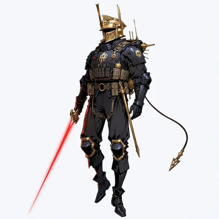 ww1era, victorianera, 18cera, alone, solo, simple background, white background, full body, one man, iron helmet, military helmet, black bulletproof vest, golden symbol, black pants, black boots, energy backpack, laser sword, plasma sword
<lora:RavenScript :1>