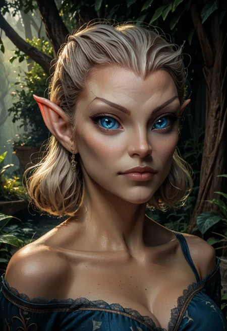 score_9, score_8_up, score_7_up, rating_safe, concept art, semi-realistic, 1girl, solo.
Elf, Elf face, Elf eyes, Young beautiful face, fit body, Blue eyes.
(Big breast), (Round breast).