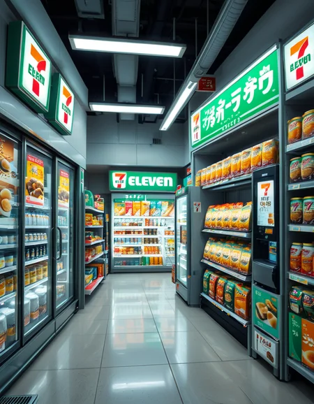The interior of a Japanese 7-Eleven convenience store, brightly lit and impeccably organized. Shelves are neatly stocked with a variety of colorful snacks, including Japanese-exclusive chips, candy, and instant ramen with vibrant packaging. A refrigerated section displays an array of neatly arranged onigiri, bento boxes, and sandwiches, each with detailed labels. The drink section showcases an assortment of bottled teas, unique flavored sodas, and energy drinks in sleek, modern packaging. A small counter near the entrance features a steaming selection of freshly prepared oden in a glass display, emitting a warm, inviting aroma. The store's floor is pristine, with clear aisle markers and signs in both Japanese and English. A self-checkout kiosk and a cashier counter equipped with a digital payment system are visible in the background. Soft background music plays, adding to the welcoming atmosphere. The image is highly detailed and photorealistic, capturing the textures of product packaging, the glow of refrigerated displays, and the immersive experience of a Japanese convenience store.
<lora:SDXLFaeTastic2400:0.4> <lora:extremely_detailed:0.4> extremely detailed, <lora:Japanese_7-Eleven:1>,Japanese 7-3l3v3n, Masterpiece,best quality,hi res,8k,hi res,8k,award winning,(sharp focus, intricate, highly detailed),