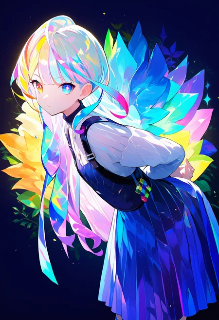 colorful, color prism, arms behind back, leaning forward, looking at viewer, symbol-shaped pupils, heterochromia,
score_9, score_8_up, score_7_up, score_6_up, source_anime, absurdres, masterpiece, best quality, very aesthetic
<lora:pony_color_theory_dora_v1:0.9>