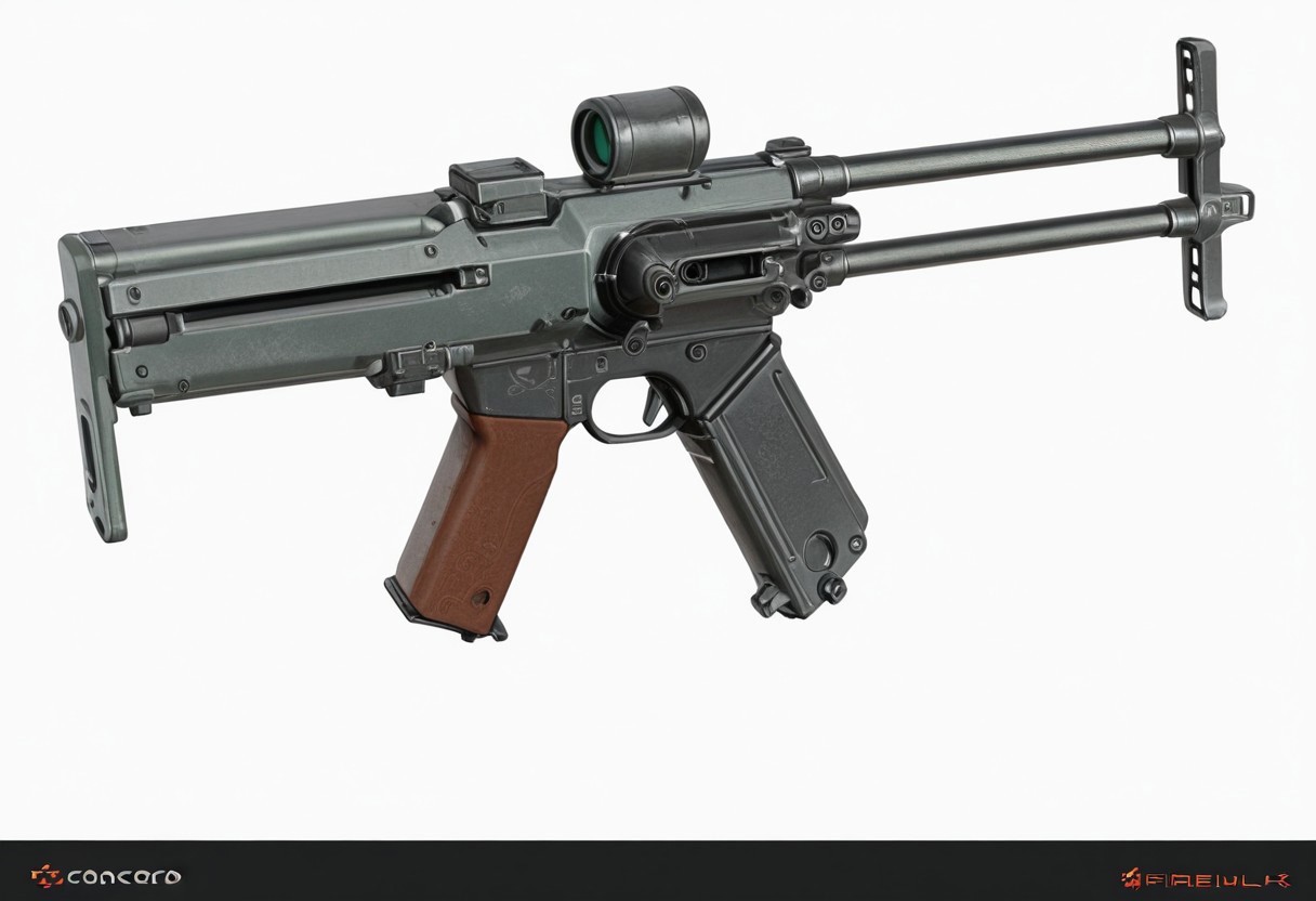 Art_Cad, a red and black machine gun with a metal handle, simple background, white background, weapon, gun, no humans, , submachine gun, magazine (weapon), 3d, render
