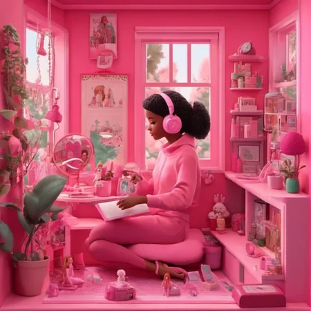 A photo of a barbie doll Lofi Girl in a pink barbie house <lora:SDXL-LofiGirl-Lora:1>, Very detailed, clean, high quality, sharp image