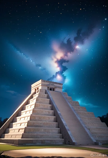 score_9, score_8_up, score_8, medium breasts, (curvy), cute, eyelashes,
BREAK,
zzChichenItza in background,
no humans, night, building, star (sky), night sky, starry sky, milky way,
zPDXL,