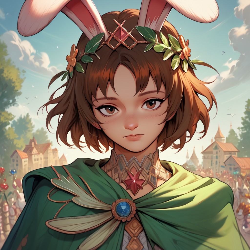 score_9, score_8_up, score_7_up, (masterpiece:1.2), (ultra quality:1.2), Harri Carrot, Short brown hair, brown eyes, white bunny ears